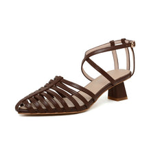 Load image into Gallery viewer, White/Brown Retro Hollow Out Sandals