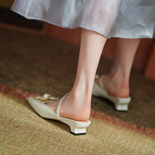 Load image into Gallery viewer, White/Green Square Toe Slippers

