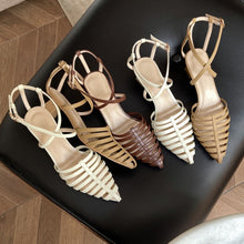 Load image into Gallery viewer, White/Brown Retro Hollow Out Sandals

