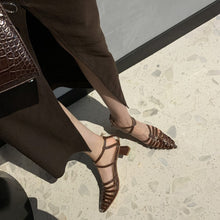 Load image into Gallery viewer, White/Brown Retro Hollow Out Sandals
